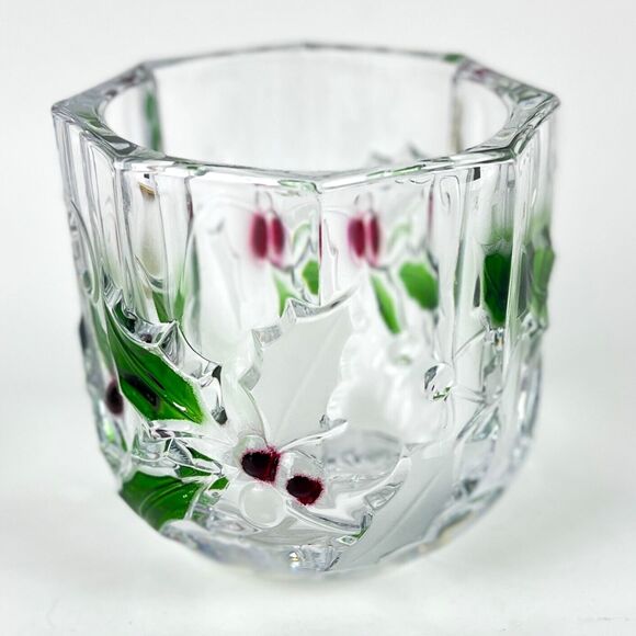 Mikasa Glass Votive Candle embossed Red green Holly berries Christmas home decor - Picture 4 of 9